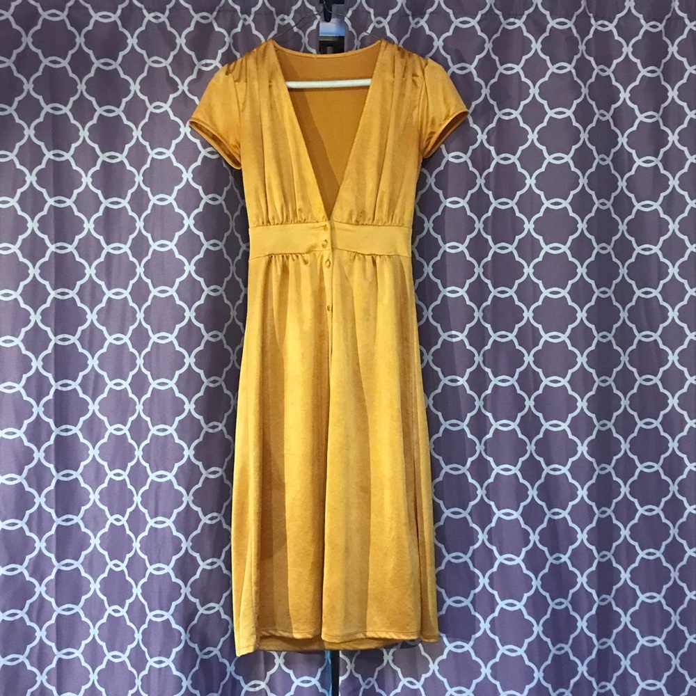 zara yellow button front midi dress